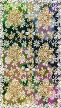 İslam tasarımı. Altın elementlerle nötr renklerde altın desen. Çiçek kiremitleri. Kusursuz desenli oryantal süs. Raster altın tekstil baskısı.