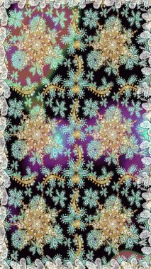 Süslü dekorasyon. Raster illüstrasyonu. Damask altın soyut çiçek nötr renklerde pürüzsüz desen.