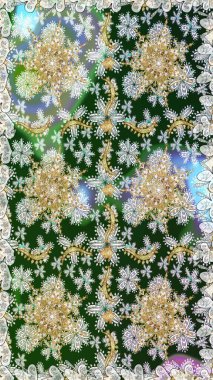 Altın desenli çiçek dekoru. Davetiyeler, kartlar, web sayfası için Raster illüstrasyon. Doğu tarzı element. Tarafsız renklerde altın element. Çizgi sanatı tasarım şablonu için sınırsız sınır.