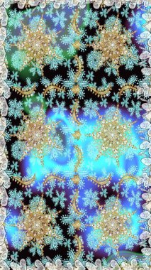 Kusursuz altın desen. Raster oryantal süs. Altın elementlerle mavi renklerde altın desen.