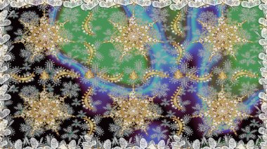 Raster oryantal süs. Kusursuz altın desen. Altın elementlerle gri renklerde altın desen.