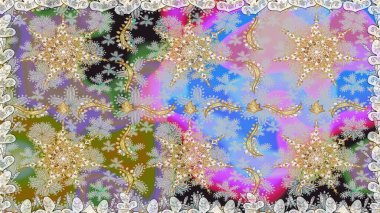 Tarafsız renklerde altın çiçekli altın desenler. Senin tasarımın için, duvar kağıdı. Altın rengi, kusursuz çizim. Raster geometrik arkaplanı.