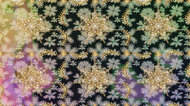 Kusursuz oryantal klasik altın desen. Gri renklerde altın tekrarlayan elementler içeren Raster soyut arkaplanı.