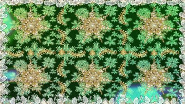 Kusursuz raster arka plan. Kusursuz çiçek deseni. Yeşil renkte grafiksel modern. Duvar kâğıdı barok, İspanyol kumaşı.