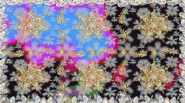 Barok tarzında kusursuz bir doğulu süsü. Geleneksel klasik raster altın pürüzsüz desen. Gri renklerdeki altın elementler.