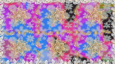 Kusursuz damaske klasik altın desen. Tekrarlayan elementlerle soyut arkaplan oluşturun. Raster illüstrasyonu. Tarafsız renklerde altın desenli altın elementler.