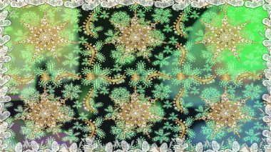 Kusursuz altın desen. Raster oryantal süs. Altın elementlerle yeşil renklerde altın desen.