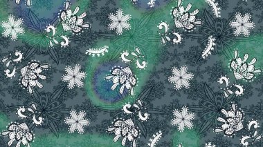 Çiçek tasarımı için inanılmaz bir kolaj cenneti tarzı. Çiçekli zambakların eskiz geçmişi. Parlak çiçekli kolaj çiçekleri yeşil ve mavi.