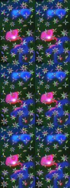 Raster düz çiçek çizim deseni. Mavi ve yeşil renkli çiçekler. Tasarım hediye paketi, tebrik kartları, posterler ve afiş tasarımı.