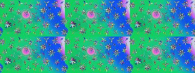 Çiçekli güzel suluboya desen. Yeşil ve mavi renklerde. Raster illüstrasyonu.