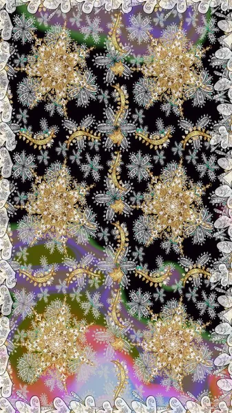 Klasik raster sarısı, kusursuz desen. Klasik klasik klasik arka plan. Geleneksel oryantasyon süsü. Gri renklerde, altın elementlerle kusursuz desen.