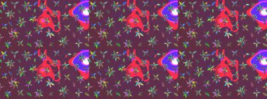 Kahverengi ve mor çiçekli eskiz deseni, suluboya çiçek deseni, sevimli çiçek, duvar kağıdı, kart veya kumaş için fayanslı. Raster - stok.