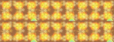 Raster Çiçek İllüstrasyonu güzel tekstil. Sarı ve kahverengi renkli etnik çiçeklerle zarif bir eskiz..