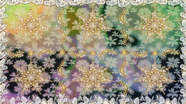 Raster illüstrasyonu. Kusursuz soyut bir arkaplan. Oriental raster klasik nötr, gri ve altın desenli.