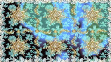 Mavi ve nötr renklerde altın elementlerle kusursuz desen. Kusursuz klasik raster altın desenli. Klasik klasik klasik arka plan. Geleneksel oryantasyon süsü.