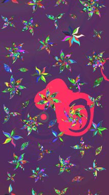 Raster illüstrasyonu. Mor ve mor renkli şirin tekstil. Çiçek arkaplan. Renkli çizim kalıbı. Çiçek duvar kağıdı.