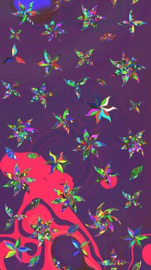 Tekrarlayan çiçek arkaplanı, zarif mor ve pembe çiçek duvar kağıdı. Mor ve pembe renkler üzerine çiçek desenli eskiz, el yapımı papatyalar, papatyalar..