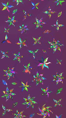 Elle boyanmış suluboya resim çizimleri, çiçekler ve bitkiler. Mor ve yeşil renkte çiçekler.