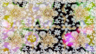 Seamless raster background. Wallpaper baroque, damask. Floral pattern. Stylish graphic pattern. Golden elements on neutral and gray colors.