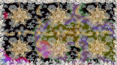 Kusursuz altın desen. Altın elementli gri ve nötr renkler. Çiçek desenli altın metal. Raster altın çiçek süsü brokar kumaş ve cam desenli..