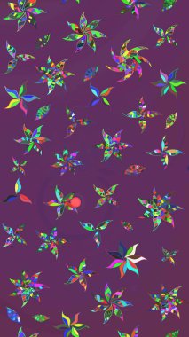 Mor ve yeşil renkte çiçekler. Renkli bahar temalı eskiz kalıbı. Çiçekli çiçek deseni, suluboya. Düz Çiçek Elementleri Tasarım Raster illüstrasyonu.