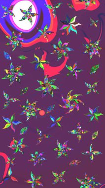 Düz Çiçek Elementleri Tasarımı. Raster illüstrasyonundaki çiçek desenli çizim. Renkli Bahar Teması eskiz kalıbı. Süslü kumaş deseni.