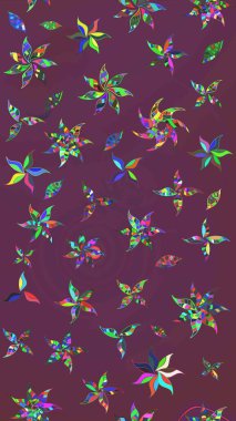 Raster illüstrasyonundaki çiçek desenli çizim. Çiçekler suluboya tarzında kahverengi ve mor renkte.