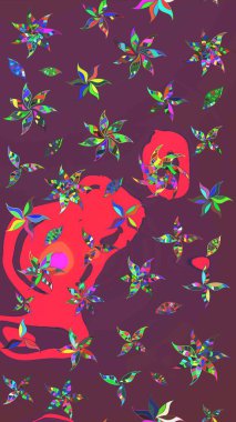 Parlak renkli çiçekleri ve kahverengi ve pembe renkte yaprakları olan harika bir çiçek deseni. Moda baskıları için zarif bir şablon. Modern çiçek arkaplanı. Halk stili.