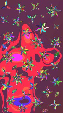 Çiçeksel kahverengi ve pembe çizim desenleri. Raster çiçek izi. Klasik taslak çizimi. Raster Yumuşak kumaş deseni.