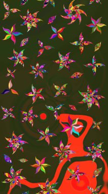 Parlak renkli çiçekleri ve yeşil ve gri renkte yaprakları olan harika bir çiçek deseni. Moda baskıları için zarif bir şablon. Halk tarzı. Modern çiçek arkaplanı.