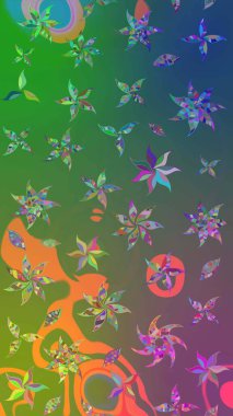 Şirin çiçekli, desenli, yeşil ve mavi renkli renkli bir eskiz. Tekstil için suluboya eskiz deseni. El çizimi çiçek çizimi deseni (fayans)).