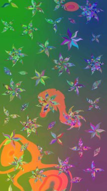 Yeşil ve mavi renkte çiçekler. Çiçekli eskiz çizimi. Düz Çiçek Elementleri Tasarımı. Renkli Yaz Teması çizim şablonu.