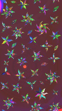 Raster illüstrasyonu. Kahverengi ve yeşil kıvırcık çiçekler kahverengi ve yeşil renklerde şekillenir. Klasik çiçek tasarım elementleri.