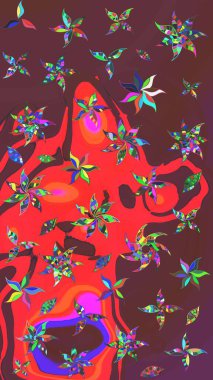 Kahverengi ve kırmızı renkte çiçekler. Hediye ambalaj kağıdı, tebrik kartları, posterler ve pankart tasarımı. Raster düz çiçek çizim deseni.