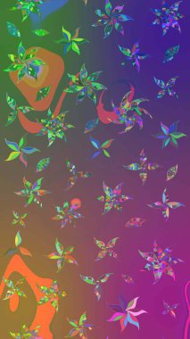 Raster illüstrasyonu. Mor ve kahverengi renkli Asya tekstili. Suluboya çiçekli çiçek deseni.