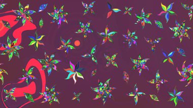 Raster illüstrasyonundaki çiçek desenli çizim. Kahverengi ve mor renkte çiçekler.