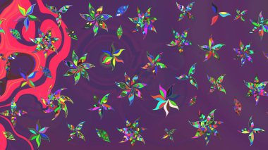 Nazik, narin çiçek arkaplanı. Çiçekli karalama şeklinde Raster çiçek deseni. Mor ve mor renkte çiçekler.