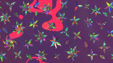 Mor ve mor renkli çiçekler. Şirin çiçek elementleri. Raster illüstrasyonu. Çizim.