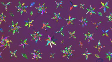 Hediye ambalaj kağıdı, tebrik kartları, posterler ve pankart tasarımı. Mor ve yeşil renkli çiçekler. Raster düz çiçek çizim deseni.