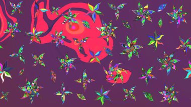 Raster - stok. Mor ve pembe çiçekli eskiz deseni, suluboya çiçek deseni, sevimli çiçek, duvar kağıdı, kart veya kumaş için fayanslı.