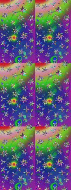 Raster illüstrasyonu. Yeşil ve mavi renkte çiçekler. Asya tekstil tarzında. Çiçek desenli çizim. Raster illüstrasyonu.