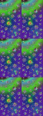 Robot resim. Raster illüstrasyonu. Yeşil ve mavi renkte çiçekler. Şirin çiçek elementleri..