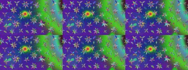 Raster illüstrasyonu. Tropik çiçek desenleri. Yeşil ve mavi renkte çiçekler.