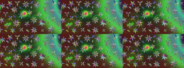 Raster deseni. Yumuşak, yeşil ve kahverengi renkte yaz çiçekleri. Raster illüstrasyonu. Küçük çiçekte sevimli çiçek deseni var..