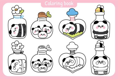 Boyama putları. Şirin pandaların oyuncak ayıları çeşitli şişe ve kavanozlarda kalırlar. Kutular. Çiçek, kütük, bulut, arı..