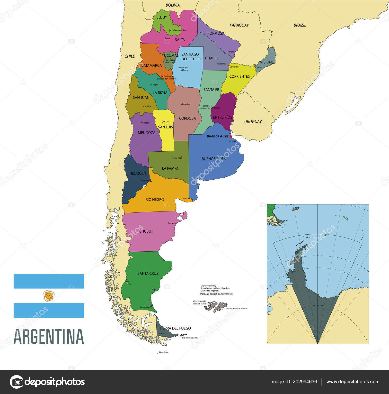 Political Vector Map Argentina All Regions Capitals Stock Vector by  ©zlatovlaska2008 202994636