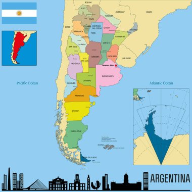 Political vector map of Argentina with all regions and their capitals clipart