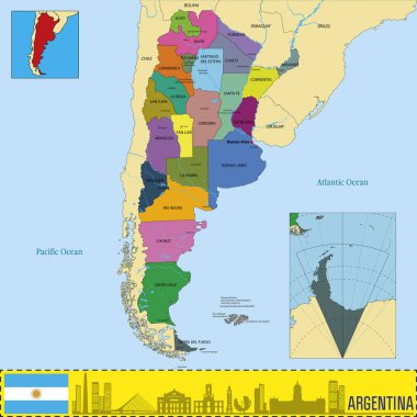 Political vector map of Argentina with all regions and their capitals clipart