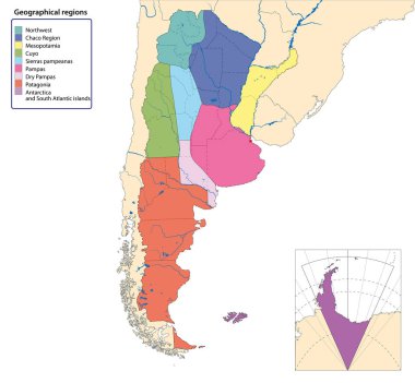 Vektör harita Arjantin tüm coğrafi bölgeler ile 