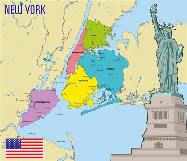 Vektor Vysoce Detailní Politickou Mapu New Yorku Všemi Regiony Silnice — Stockový vektor